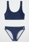 Bikini brassière maille recyclée SPF40+ rembourré rayures bleu foncé - Diver Dreams