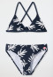 Bikini brassière maille recyclée SPF40+ feuilles de palmier bleu foncé - Diver Dreams