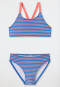 Bikini in tessuto a maglia riciclato SPF40+ strisce aquarium - Ciano