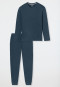 Schlafanzug Doppelripp lang Bündchen dunkelblau - Modern Nightwear