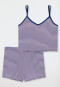 Schlafanzug kurz Feinripp Organic Cotton V-Ausschnitt Streifen indigo - Nightwear