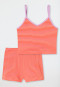 Schlafanzug kurz Feinripp Organic Cotton V-Ausschnitt Streifen rosa - Nightwear
