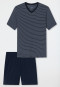 Schlafanzug kurz Modal V-Ausschnitt Streifen nachtblau - Long Life Soft