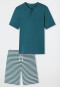 Pyjama court Cotton biologique Patte de boutonnage rayures bleu jean - Casual Nightwear
