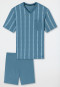 Pyjama court en coton biologique Encolure en V Poches poitrine à carreaux bleu-gris - Comfort Nightwear