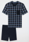 Schlafanzug kurz Organic Cotton V-Ausschnitt Brusttasche nachtblau kariert - Comfort Nightwear
