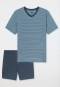 Pigiama breve a righe con scollatura a V blu denim - Long Life Soft