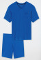 Schlafanzug kurz V-Ausschnitt Brusttasche indigo gemustert - Comfort Essentials