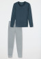 Schlafanzug lang Bündchen Ringel jeansblau - Casual Essentials