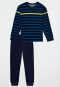 Pigiama lungo in spugna blu notte a righe - Nightwear