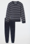 Pigiama lungo in spugna con polsini a strisce blu notte - Casual Nightwear