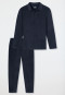 Pyjama long interlock col polo bleu nuit - Selected Premium Warming