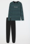 Pyjama long coton bio break rayures bords-côtes vert - Nightwear