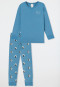 Pyjama long coton bio poignet étoiles lune bleu clair - Natural Love