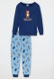 Pajamas long organic cotton cuffs teddy lettering blue - Natural Love
