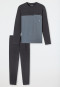 Pyjama long Coton Organic rayures poitrine anthracite - 95/5 Nightwear