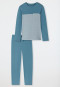 Schlafanzug lang Organic Cotton Streifen Brusttasche blaugrau - 95/5 Nightwear