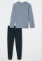 Pigiama lungo con polsini a righe blu notte - Casual Essentials