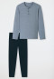 Pajamas long stripes button placket midnight blue - Casual Essentials