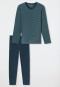 Schlafanzug lang Streifen dunkelblau - Long Life Soft