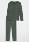 Pajamas long Tencel V-neck stripes jade - Selected! Premium