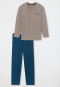 Pyjama long Encolure en V Poches poitrine gris brun imprimé - Comfort Essentials