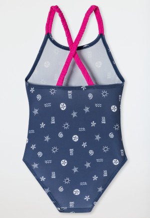 Swimsuit knitwear SPF40+ stripes dark blue - aqua