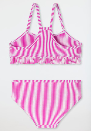 Bikini set seersucker stripes ruffles fuchsia - aqua