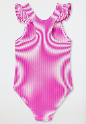 Seersucker swimsuit stripes ruffles fuchsia - aqua