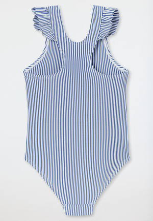 Swimsuit seersucker stripes ruffles dark blue - aqua