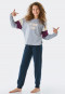 Schlafanzug lang Interlock Organic Cotton Bündchen Streifen grau-meliert - Teens Nightwear