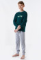 Pajamas long interlock organic cotton cuffs stripes relaxed dark green - Teens Nightwear