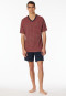 Pyjama court coton bio encolure en V poche poitrine à carreaux rouge chilli - Comfort Nightwear