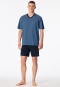 Short pyjamas V-neck chest pocket blue patterned - Comfort Nightwear
