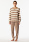 Schlafanzug lang Frottee Bündchen Ringel taupe-meliert - Casual Essentials