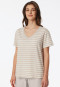 Maglietta a maniche corte in lino e cotone organico a strisce off-white - Mix+ Relax