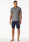 Pyjama court rayures col de chemise bleu nuit - Selected Premium Jacquard