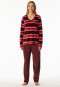Schlafanzug lang Velour Ringel burgund - Comfort Nightwear