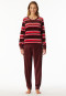 Schlafanzug lang Velour Bündchen Ringel burgund - Comfort Nightwear
