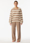 Schlafanzug lang Frottee Bündchen Ringel taupe-meliert - Casual Essentials