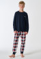 Schlafanzug lang Bündchen Karo nachtblau - Family