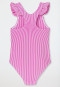 Seersucker swimsuit stripes ruffles fuchsia - aqua