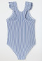 Swimsuit seersucker stripes ruffles dark blue - aqua