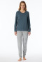 Schlafanzug lang Bündchen Ringel jeansblau - Casual Essentials