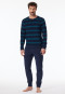 Pajamas long terry towelling cuffs stripes petroleum - Casual Nightwear