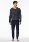Pigiama lungo in spugna con polsini a strisce blu notte - Casual Nightwear
