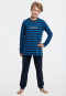 Pigiama lungo in cotone biologico di colore blu a righe con polsini e scritta "Break"- Nightwear