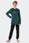 Pigiama lungo in cotone biologico a righe con polsini e scritta "Break", verde - Nightwear