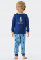 Pyjama long coton bio bords-côtes nounours inscription bleu - Natural Love