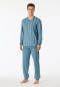 Pigiama lungo in cotone organico con scollo a V, polsini e tasca sul petto a quadri blu-grigio - Comfort Nightwear